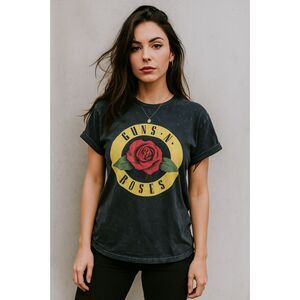 Guns & Roses Black Rock n Roll T Shirt Tee Top   Women's Size Medium